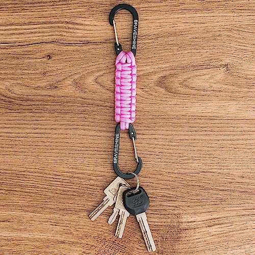 Image of BRAVESHINE Paracord Keychain Carabiner Clip, D Ring Lanyard Hanger Stroller Hook for Water Bottle, Key, Backpacks, Men, Women
