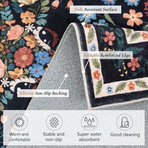 Image of Area Rug Vintage Floral Deer Pattern 8x10 - Bohemian Forest Animal Carpet with Squirrel & Butterfly, Soft Decorative Area Rug for Living Room Bedroom Home Decor