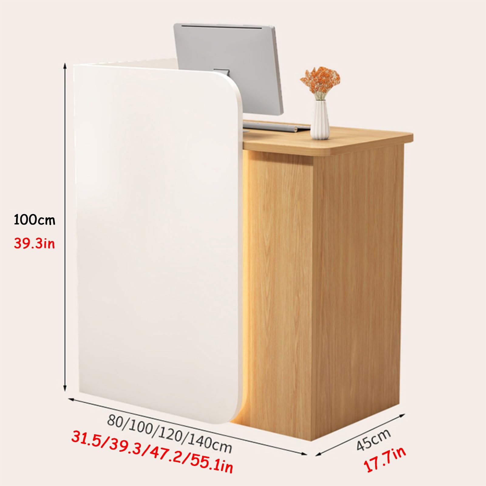 Rezeptionstresen, Rezeptionstresen mit abschließbarer Schublade, Rezeptionstresen mit Theke, Kleiner Rezeptionstresen mit LED-Lichtleiste, für Bürosalon(White B-100x45x100cm)