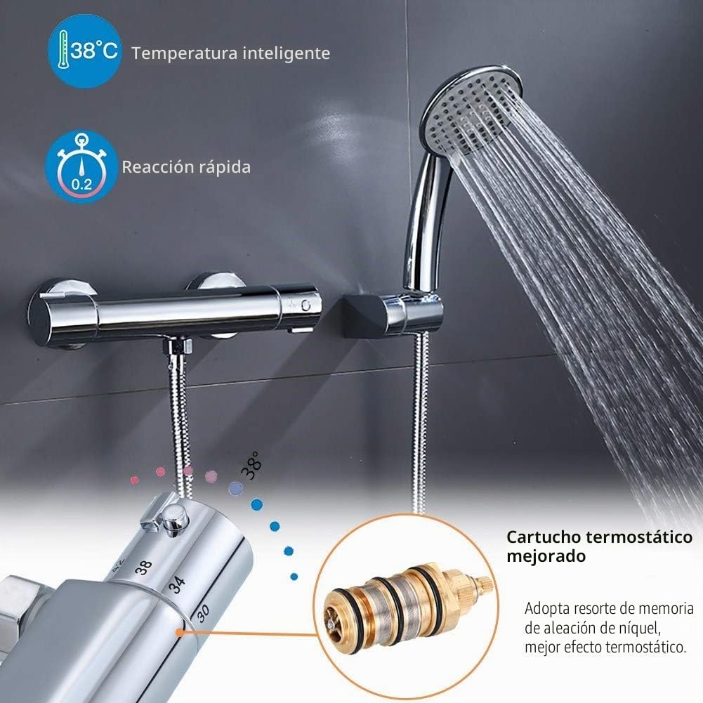 Barra mezcladora termostática de ducha de una sola palanca, válvula mezcladora expuesta, grifo antiquemaduras, control constante de temperatura para baño