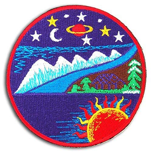 Sun Moon Stars Trees Ocean Mountain Hut Embroidered Iron on Patch