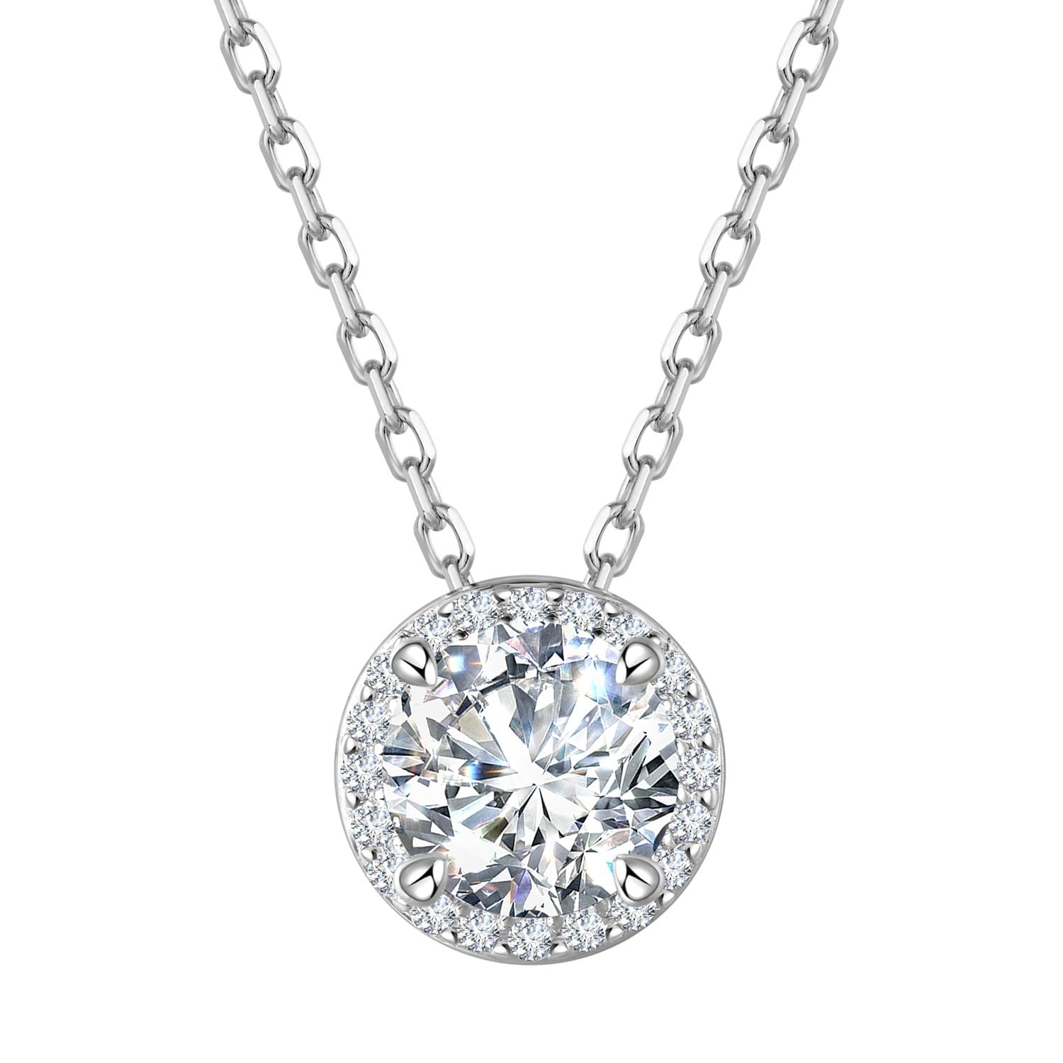 FANCIME Lab-Grown Diamant Halo Anhänger Kette, Farben D-E, Reinheit VS Diamant 925 Sterling Silber Halskette Geschenke Schmuck für Damen Sie, Kettenlänge: 40+5 cm