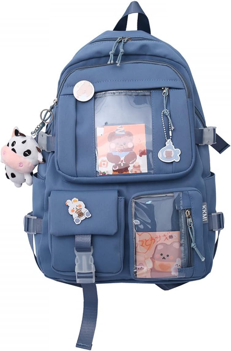 Bersauji Kawaii Backpack with Pendant Pins Accessories Cute Aesthetic Backpack Large Capacity Laptop Bag