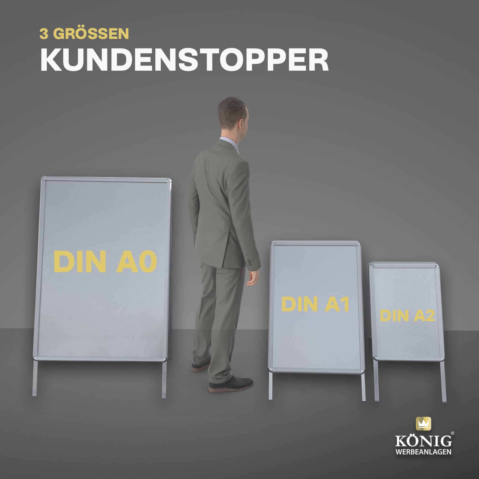 Dreifke Kundenstopper Keitum DIN A1 silber | beidseitig für 2 Plakate | Rückwand aus verzinktem Stahlblech | entspiegelte Schutzscheiben | wetterfester Plakatständer | Gehwegaufsteller Werbetafel