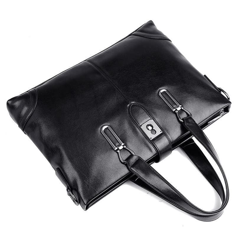 Leather Mens Business Shoulder Bags with Adjustable Shoulder Strap Men's Laptop Handbags Computer Bags Mens 14-inch (Color : Black, Size : 38 * 6 * 28cm)3