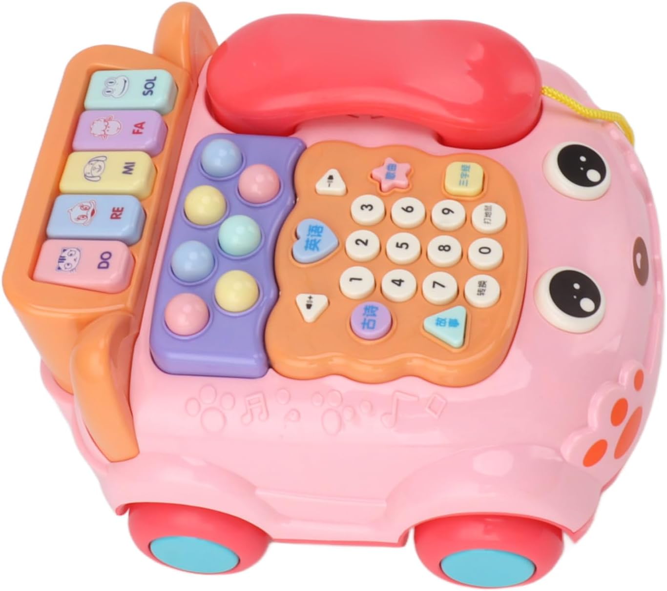 Asixxsix Baby Phone Toy, ABS Safe Material Music Lights 6 Modes Toddler Educational Toy with Tow Rope for 18 Months and Above (Roseate)