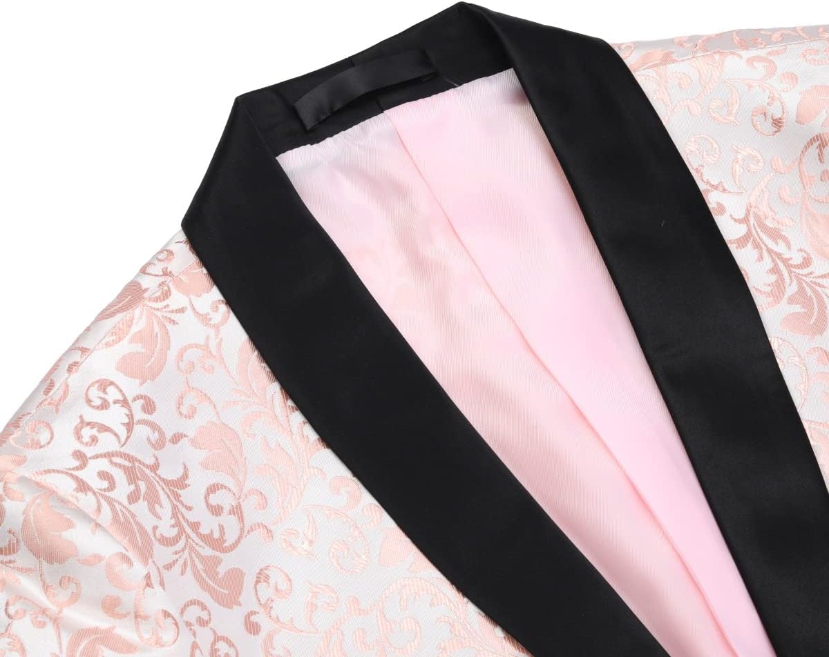 Cloudstyle Mens 2 Piece Floral Jacquard Dress Suit Set 1 Button Print Dinner Jacket Pants - Image 4