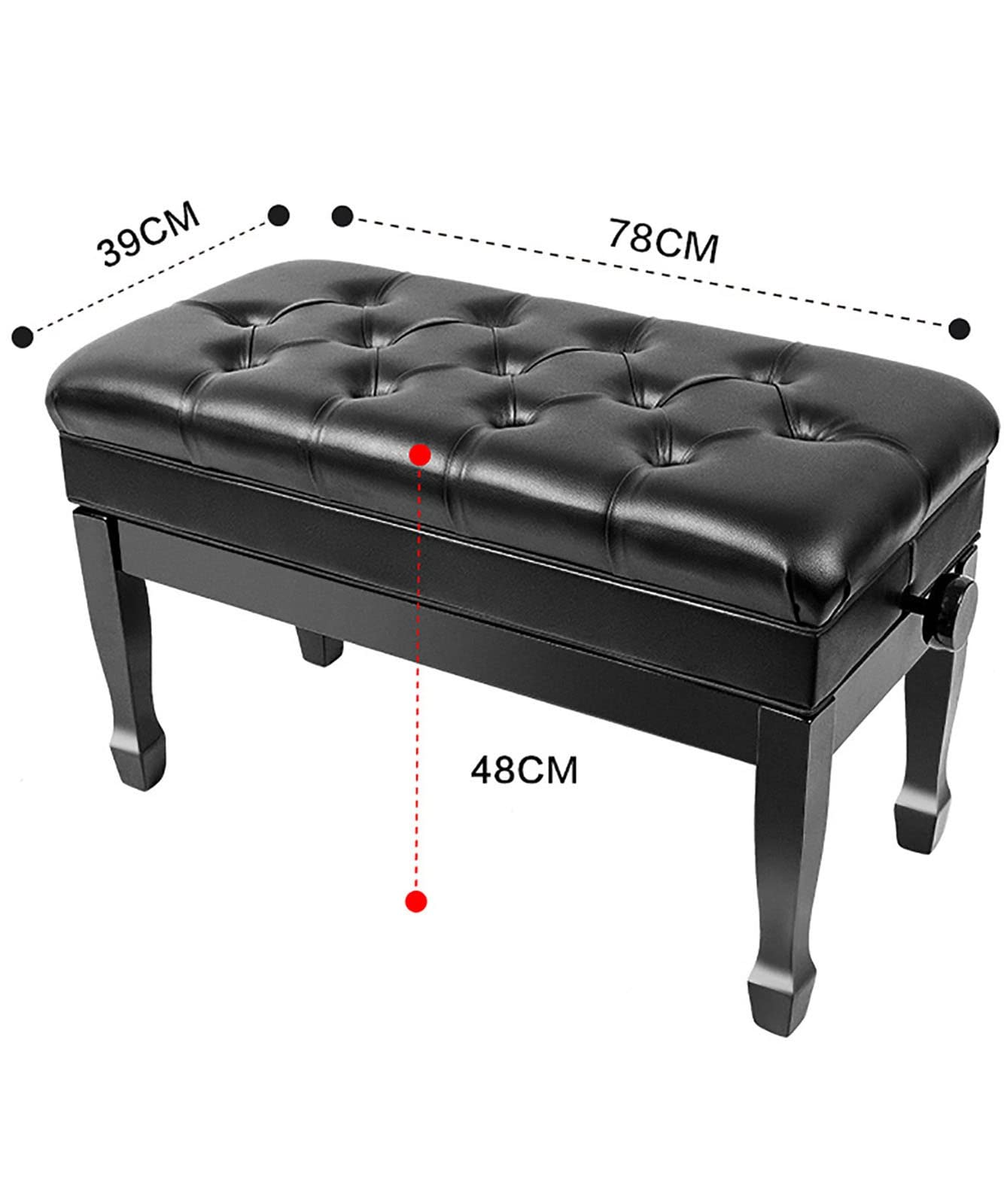 Sgabello regolabile per pianoforte, altezza 10 cm, traspirante, impermeabile, in pelle, 78 x 39 x 48 – 58 cm, ideale per esercitazioni a duetto e tavolo da toeletta