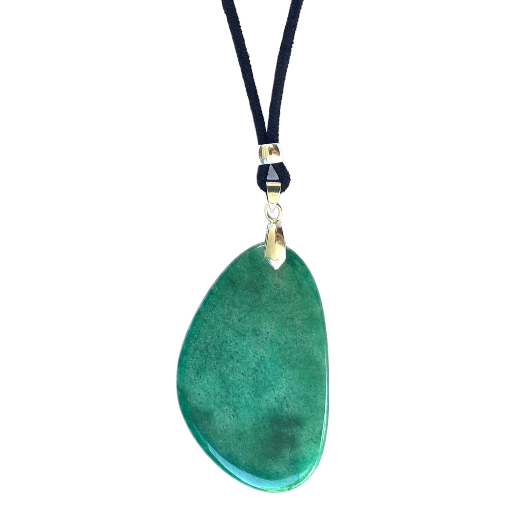 ASTER ALHELÍ Colgante Mujer Piedra Jade Grande en varios Colores - Collar Largo Ajustable Amuleto Gema Energética Natural y Zamak chapado en Plata - Ideal para Regalo (Verde)