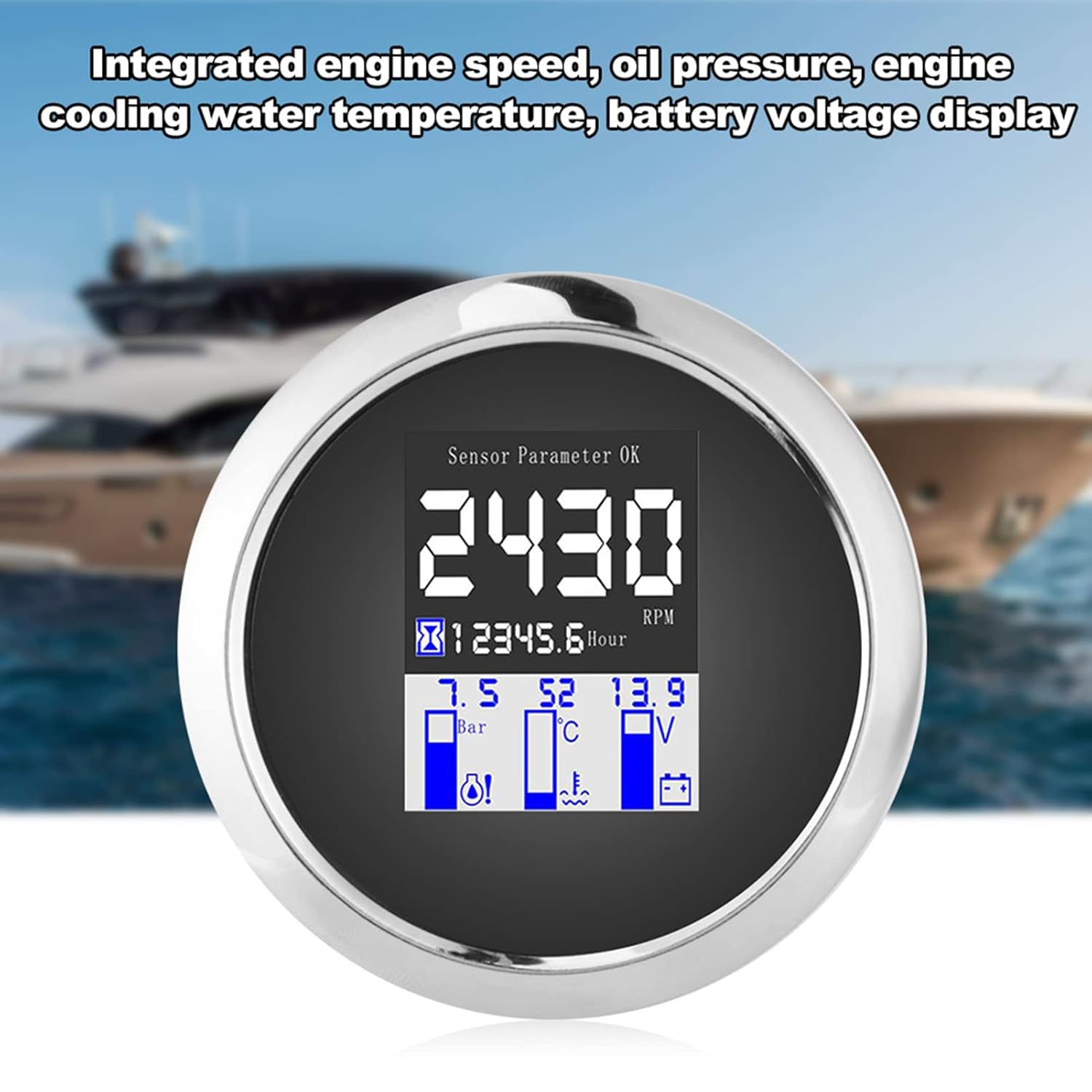 3.3in Multifunction Gauge RPM Oil Pressure Water Temperature Voltage J1939 Protocol CAN FieldBus (Black)