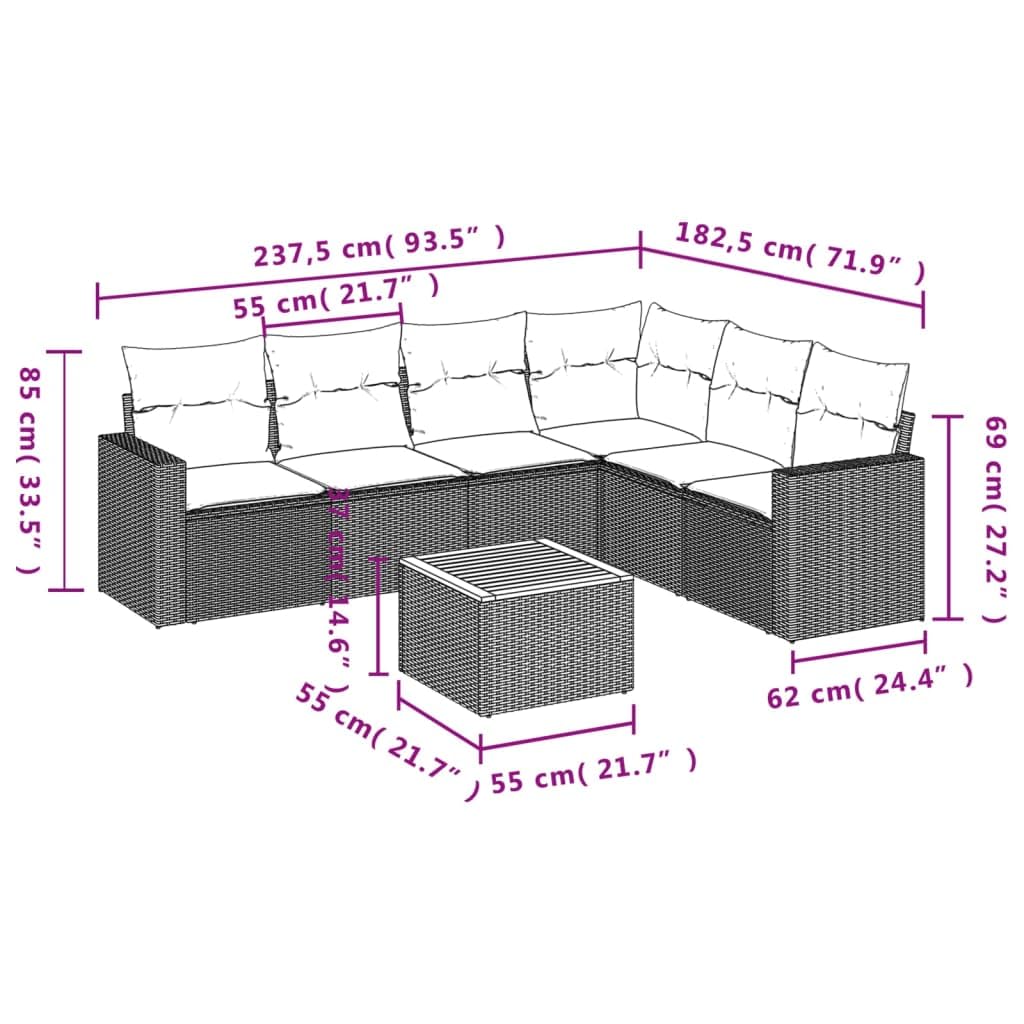 Set divani da giardino con 7 pezzi in polyrattan beige patio terrazza veranda esterno arredo lounge modulare con cuscini sfoderabili e resistente alle intemperie