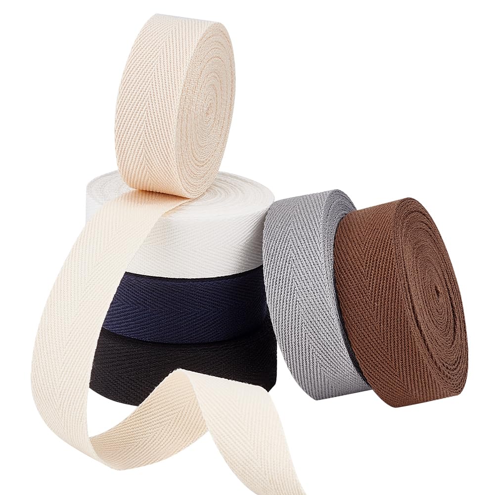 AHANDMAKER30 Yards Cotton Webbing Strap 6 Colors Fabric Ribbon Trim Tape Edge Webbing 1 Inch for DIY Crafts Decoration Webbing Bag Handles, Bag Strap (5 Yards Per Roll, 1 Inch Wide)