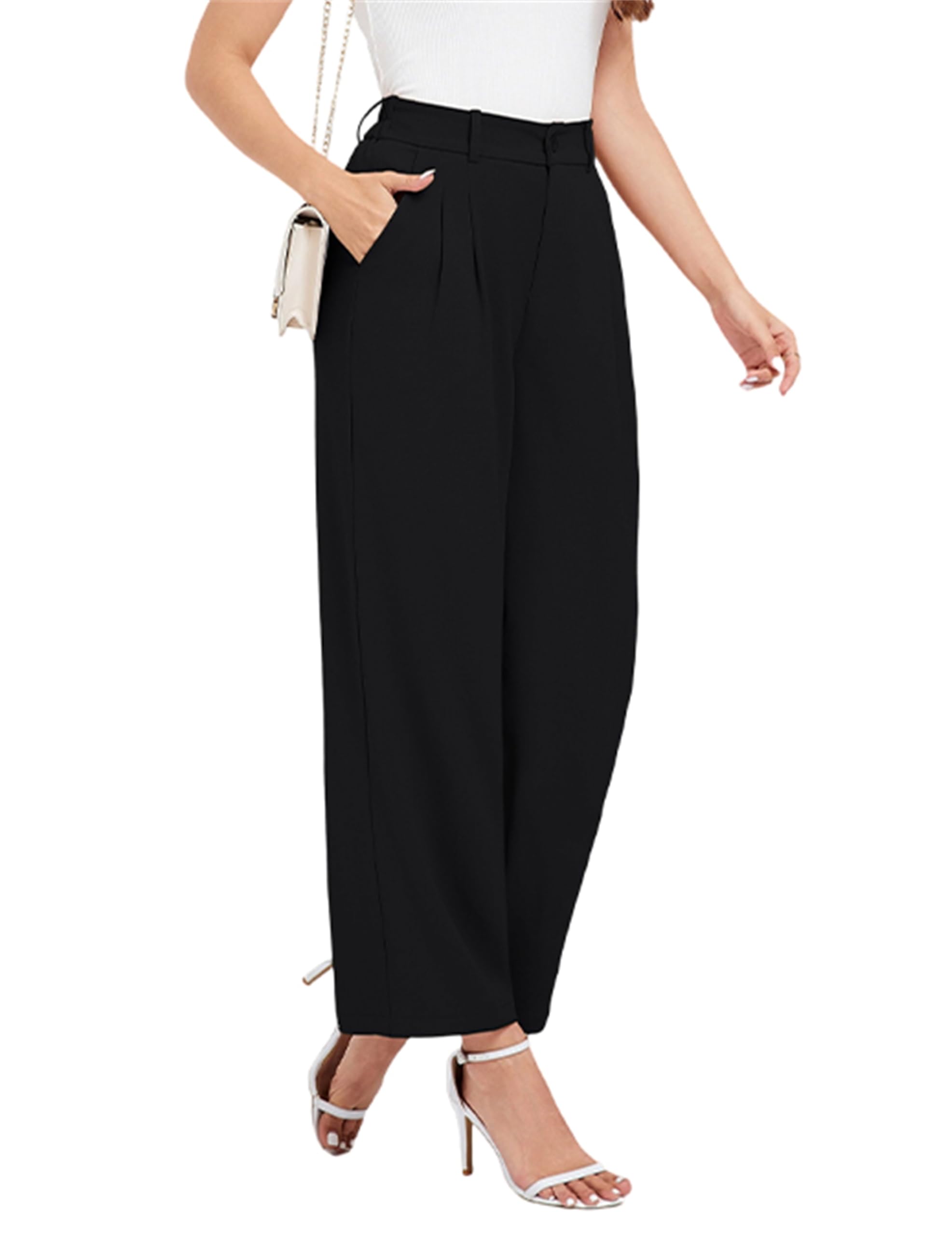 Oyamiki Pantaloni a gamba larga da donna UK casual elastico in vita estate elegante lavoro lavoro palazzo pantaloni con tasche