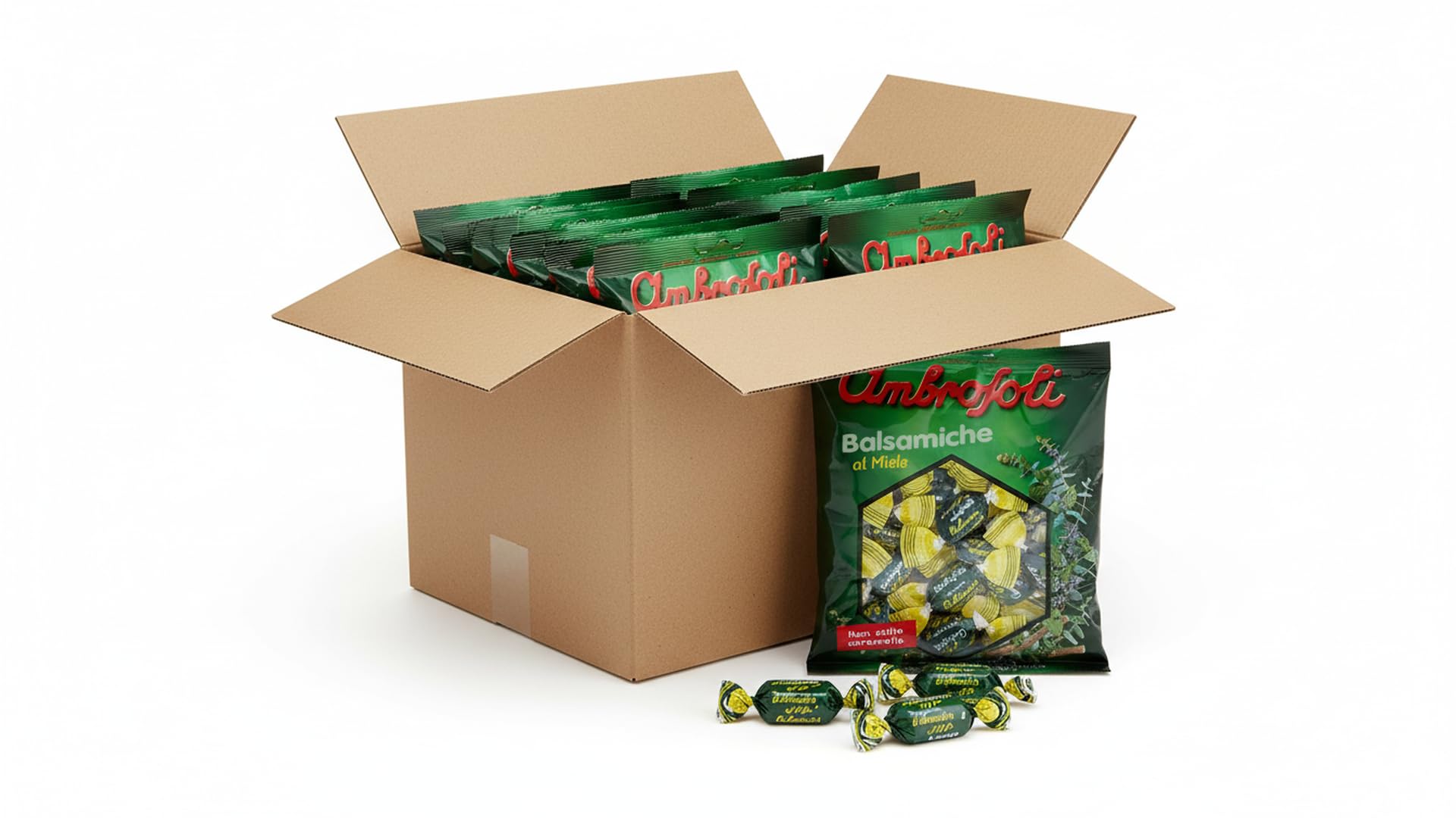 Ambrosoli Caramelle Balsamiche al Miele – Cartone Convenienza 20 Buste da 135 g – Caramelle Balsamiche Rinfrescanti con Miele – Ideali per Ufficio e Casa