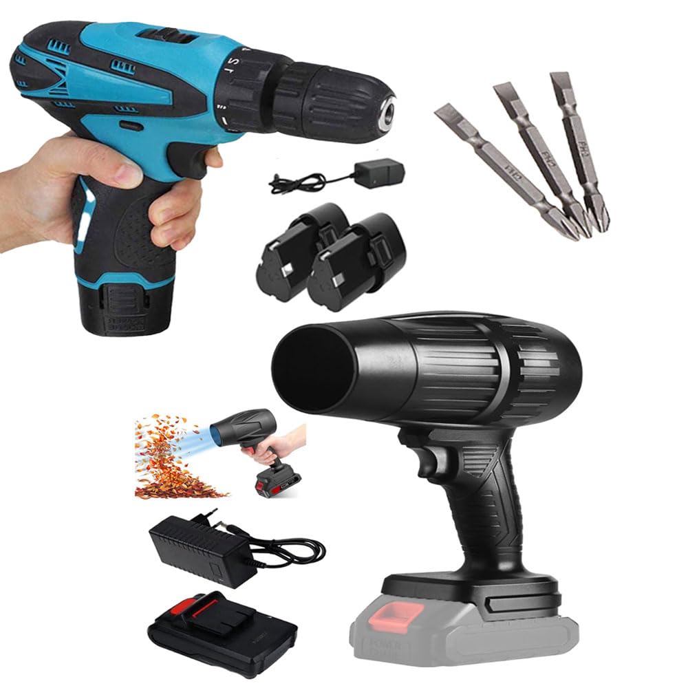 MLD Powerful Rechargeable Cordless Air Blower 48V With Combo 12v Cordless Drill Driver Screwdriver Machine | 3 Pcs Accessories YJY-109 (12V/48v/Multicolor) -Pack of 1-image-28