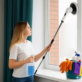 Mop Elétrico Giratório 9 em 1, Esfregão de Limpeza Sem Fio Recarregável Limpa Rejunte e Tira Limo do Box, para Limpeza Pesada de Banheiro, Cozinha, Piso, Azulejo, Teto e Carro Adeus Cansaço