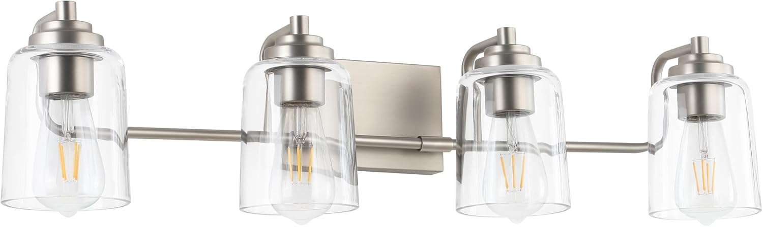 SOLFART Brushed Nickel 4-Light Vintage Vanity Light Fixtures for Bathroom, 13.4 x 7.1 x 7.7 inches Brushed Nickel 4 Lights