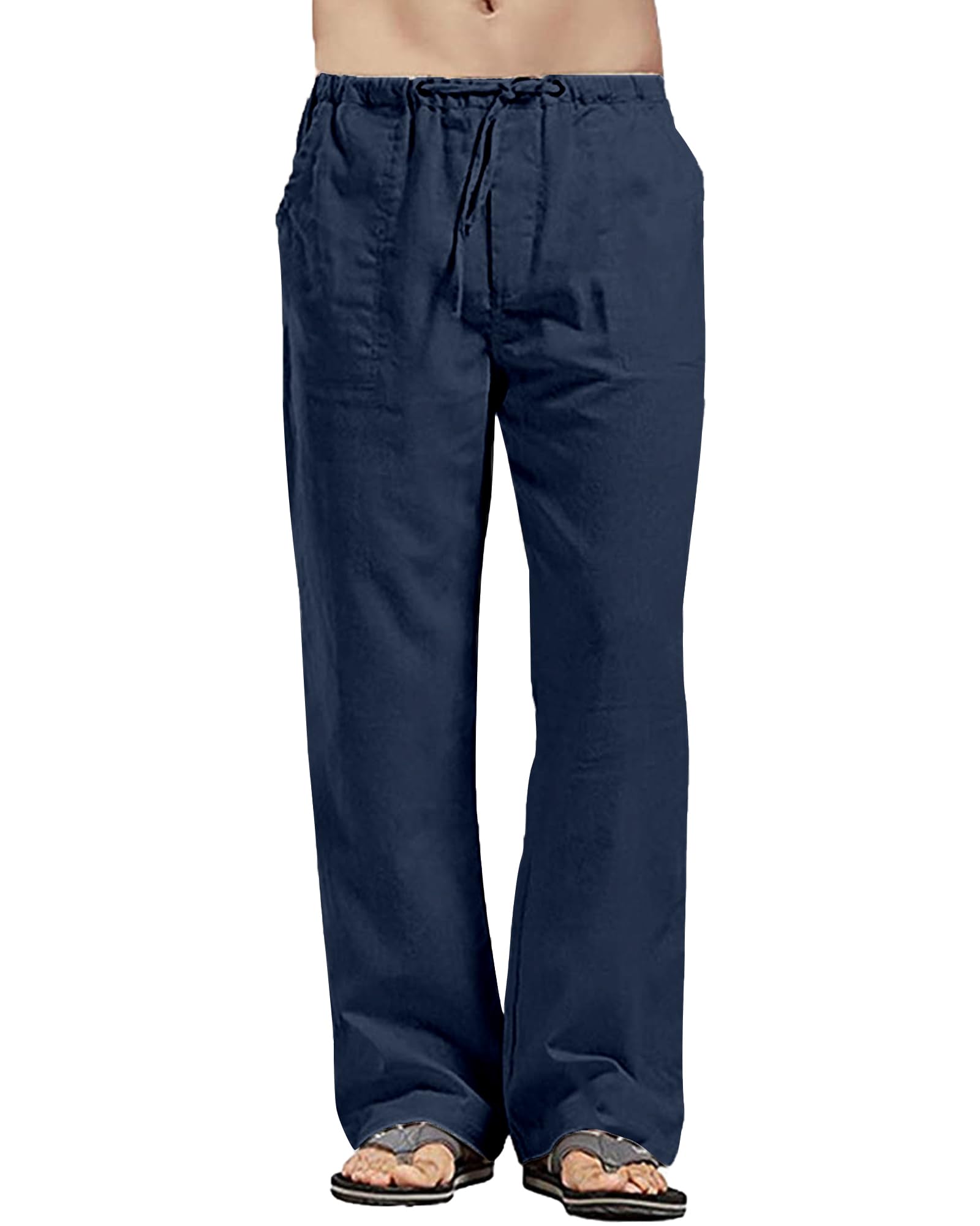 YAOHUOLE Herren-Hosen Leinenhose Herren Lang Sommerhose Herren mit Taschen Elastischer Bund