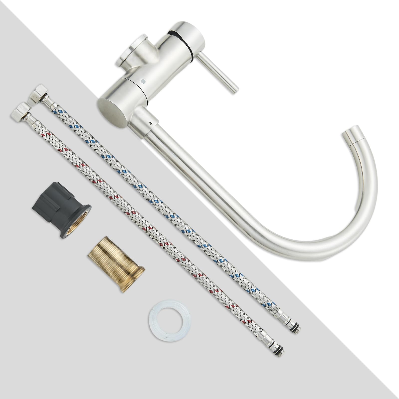 Grifo Cocina Abatible, Grifo de Fregadero Abatible Giratorio de 360°, Grifo Fregadero Cocina Plegable de Inox, Mezclador Fregadero Agua Fría y Caliente