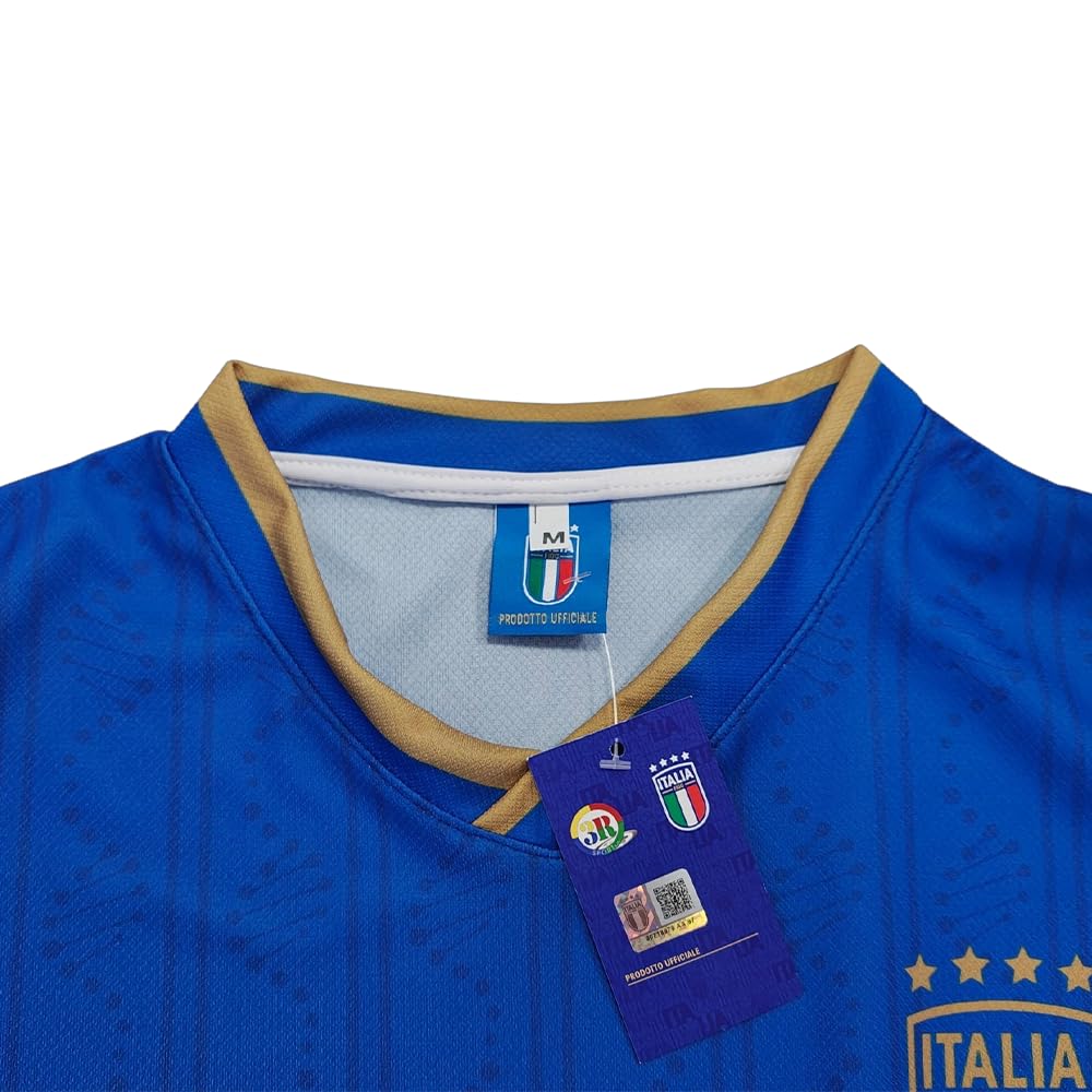 FIGC Maglia Replicadella Nazionale Italiana di Calcio, Personalizzabile con Nome e Numero, 100% Poliestere, Made in Italy, Taglie Bambino, Ragazzo e Adulto (da 4 Anni alla XXL)