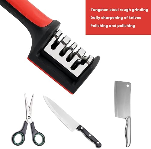 Miniatura 3 de Afilador de cuchillos de mano de 4 etapas, afilador de cuchillos de cocina y bolsillo para cuchillos de acero cerámico y tijeras, reparación y