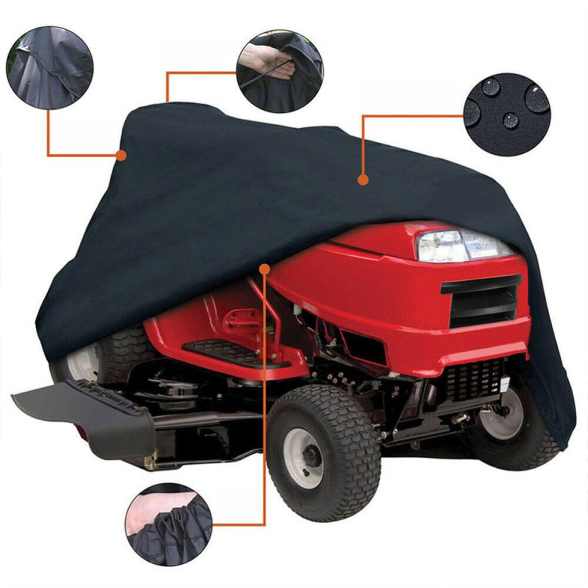 Funda para Tractor Cortacésped Negra Oxford Resistente al Sol y Nieve