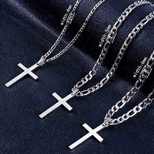 Image of CaptainSteeL Stainless Steel Cross Necklace for Men, Figaro Chain Pendant