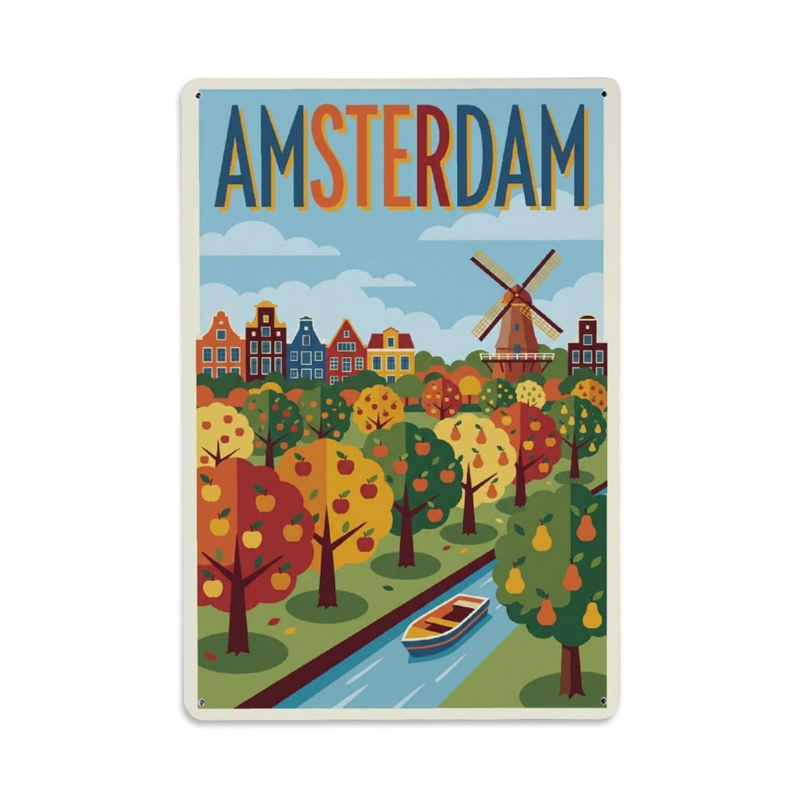 Vintage Travel Orchard Netherlands Fruit Metal Tin Sign