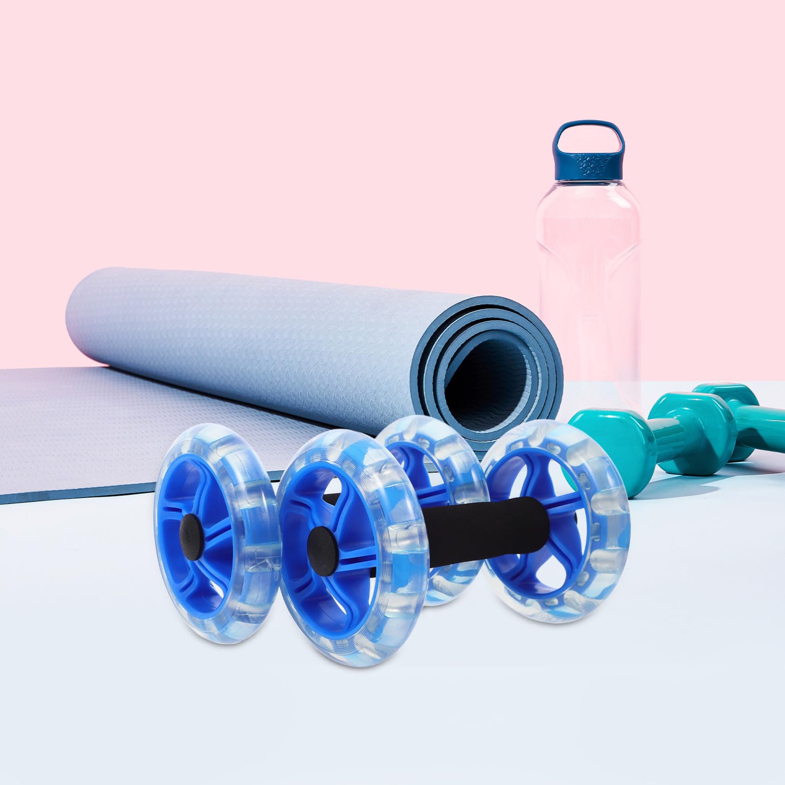 iplusmile Ruota Addominale Fitness a Doppie Ruote Blu Impugnature Antiscivolo, Attrezzo per Esercizi di Tonificazione e Perdita, per Allenamento Calistenico e Palestra Domestica