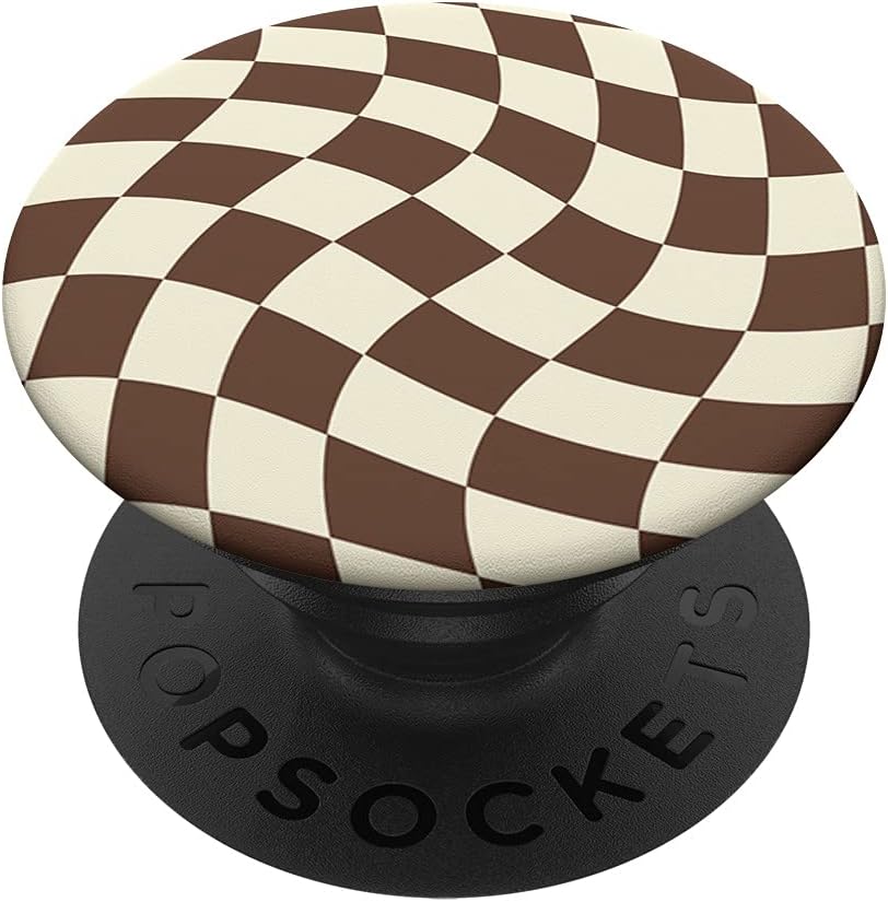 Latte Brown Checkered Swirl Pattern PopSockets Standard PopGrip