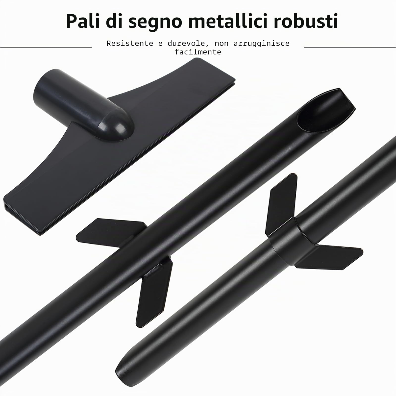 Confezione da 2 pali da 120 cm, impermeabili, per cartelli in metallo, supporto per segnaletica per esterni, prato, bar, parcheggio, garage, eventi, solo per cartelli in alluminio, nero, 1,2