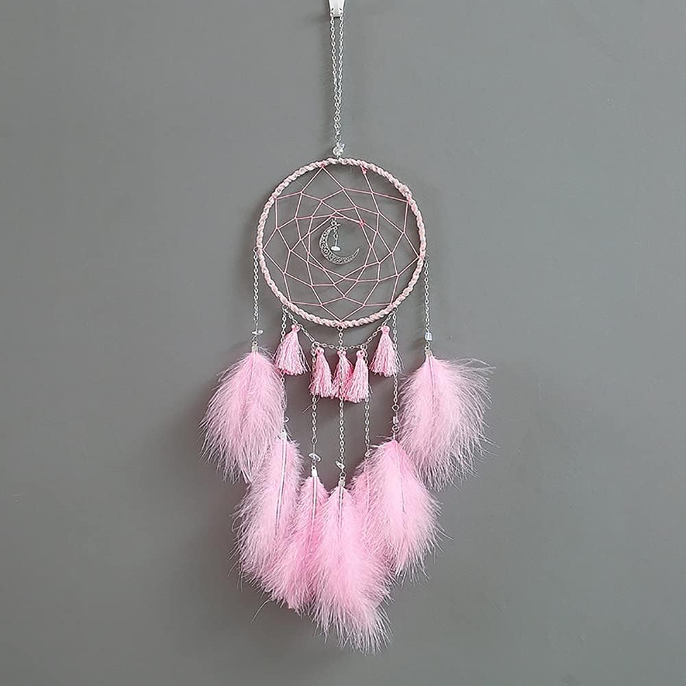 DIY Dream Catcher Kit - Making Dream Catcher Supplies Craft Kit, Handmade Wall Decor for Bedroom, Living Room, Wedding and Party Decoration (Moon-Pink)