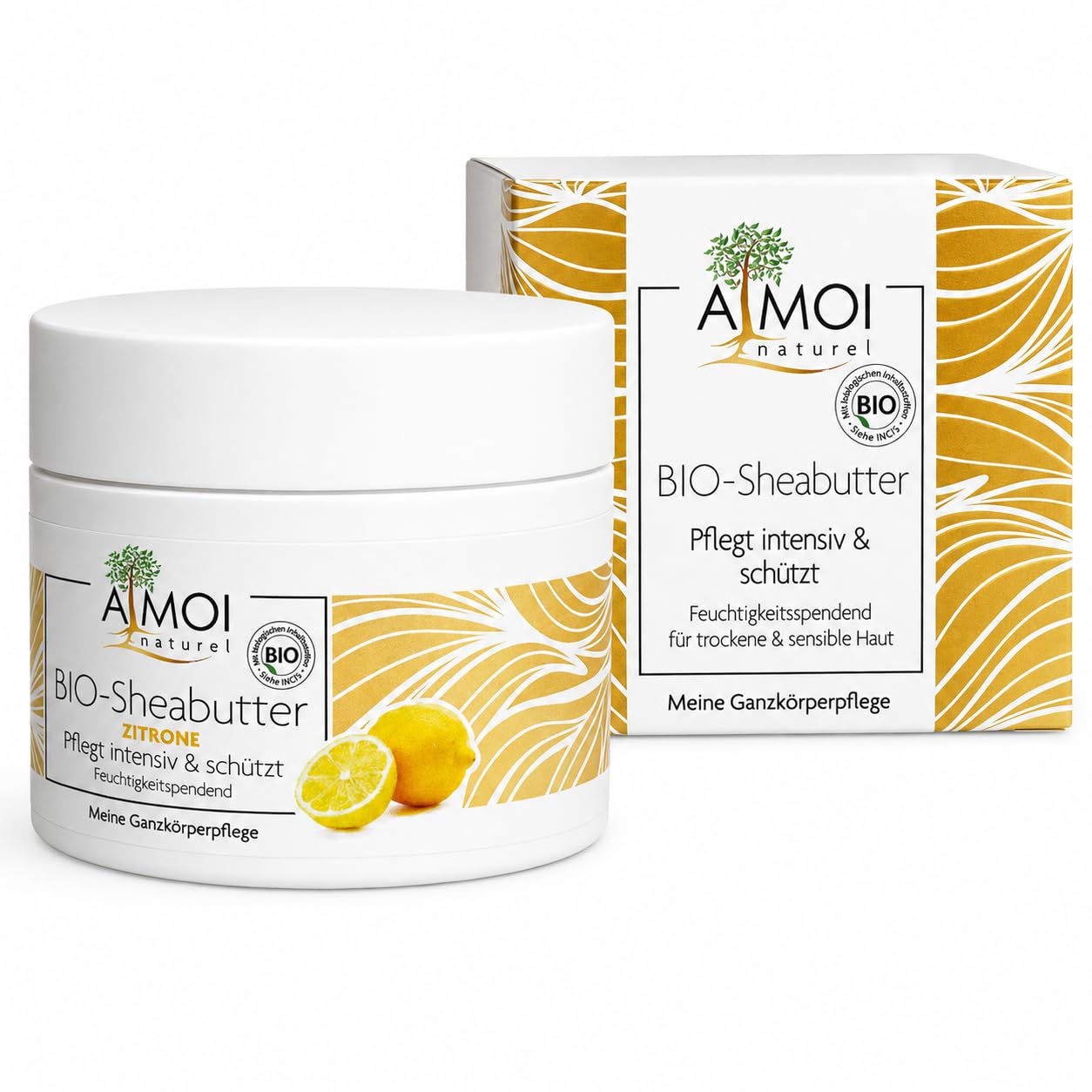 Bio-Sheabutter Zitrone Körperbutter für trockene Haut | Intensive Ganzkörperpflege, Sensible Haut, Natürliche Pflanzenöle, Feuchtigkeitsspendend