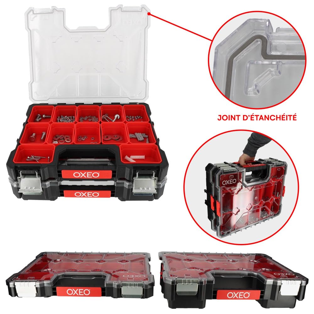 Lot de 2 Mallettes organiseur superposées - 2x12 Compartiments Amovibles - résistant aux chocs - 2 profondeurs
