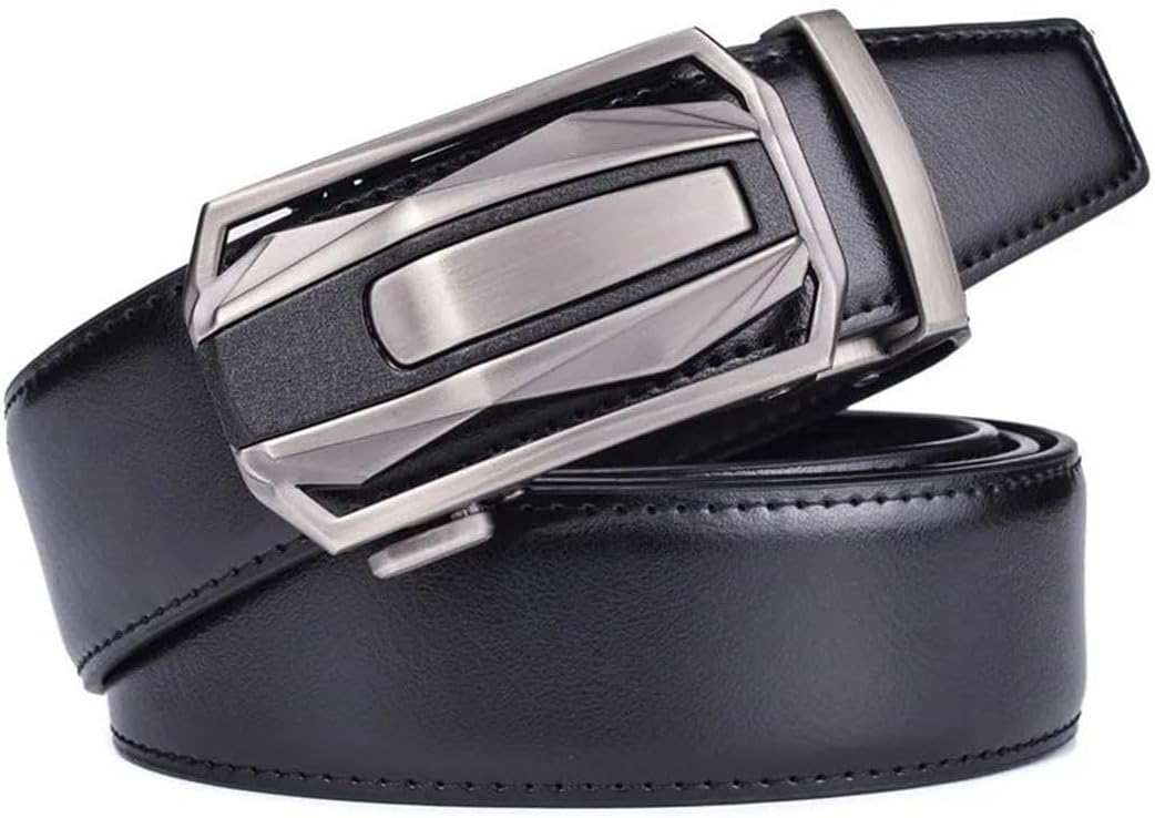Men's Plus Size Leather Dress Belt With Slide Click Automatic Buckle Casual Formal Jeans Pants