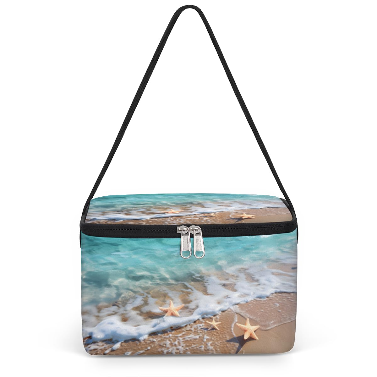 GzLeyigou Summer Beach Lunch Bags for Women Men 9 Cans, Hot & Cold Food Delivery Bag Insulated Grocery Bag Insulated Lunch Box Starfish Cooler Bag for Office Work Picnic Beach