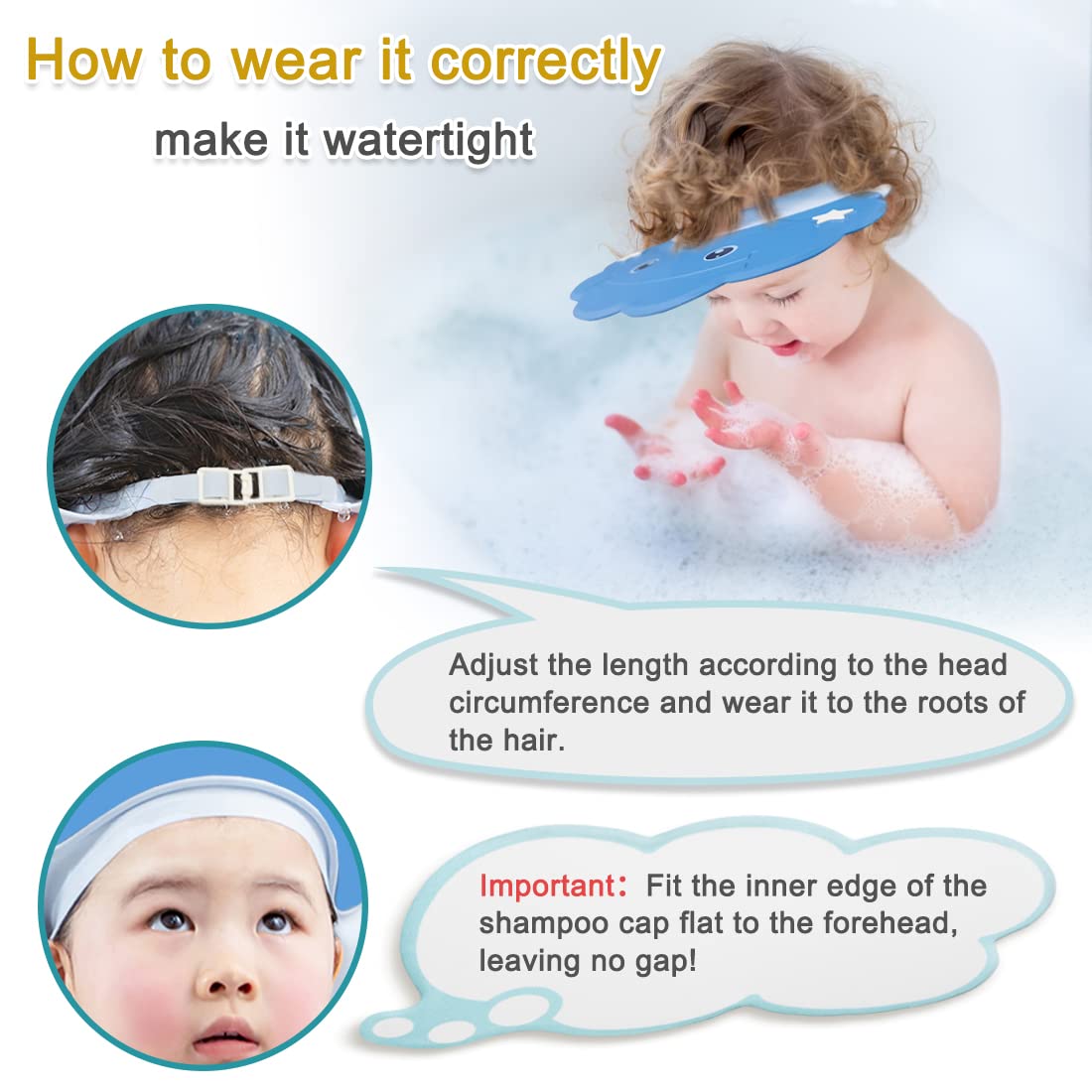 Enfants Shampoing Chapeau, Réglable Bonnet de Douche Bébé, Visiere Bain Enfant, Chapeau Douche Bébé Visière Bonnets, Casquette De Bain Bébé Protégez des Yeux, des Oreilles et du Visage