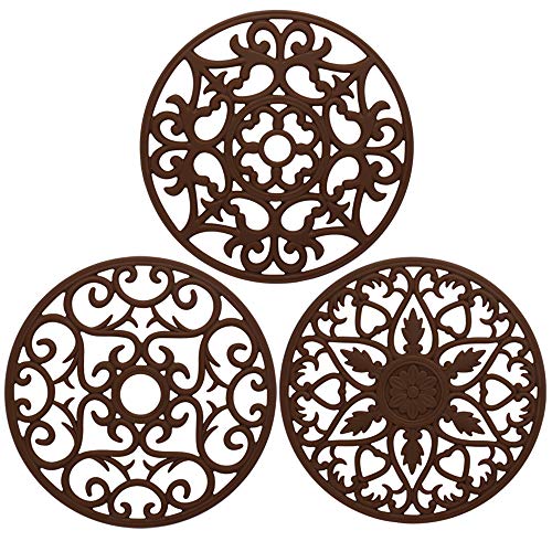ME.FAN Trivets for Dishes/Pots/Pans, 3 Pcs Silicone Mats, Flexible/Durable/Non Slip Hot Pads to Protect Table and Counter Top (Coffee)