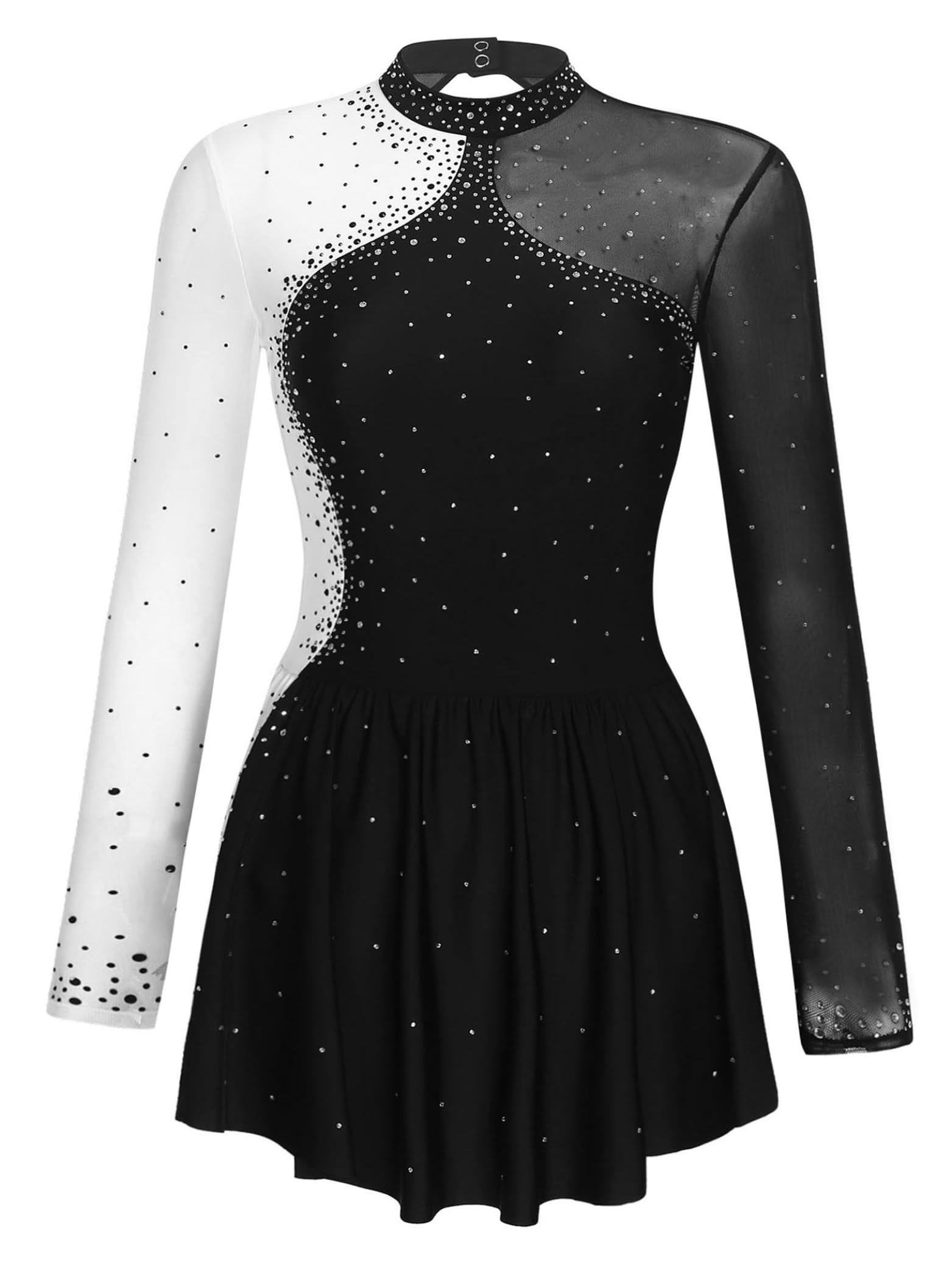 Vestido de patinaje artístico para mujer, manga larga, pedrería y pegajoso, para patinaje, conjunto de patinaje
