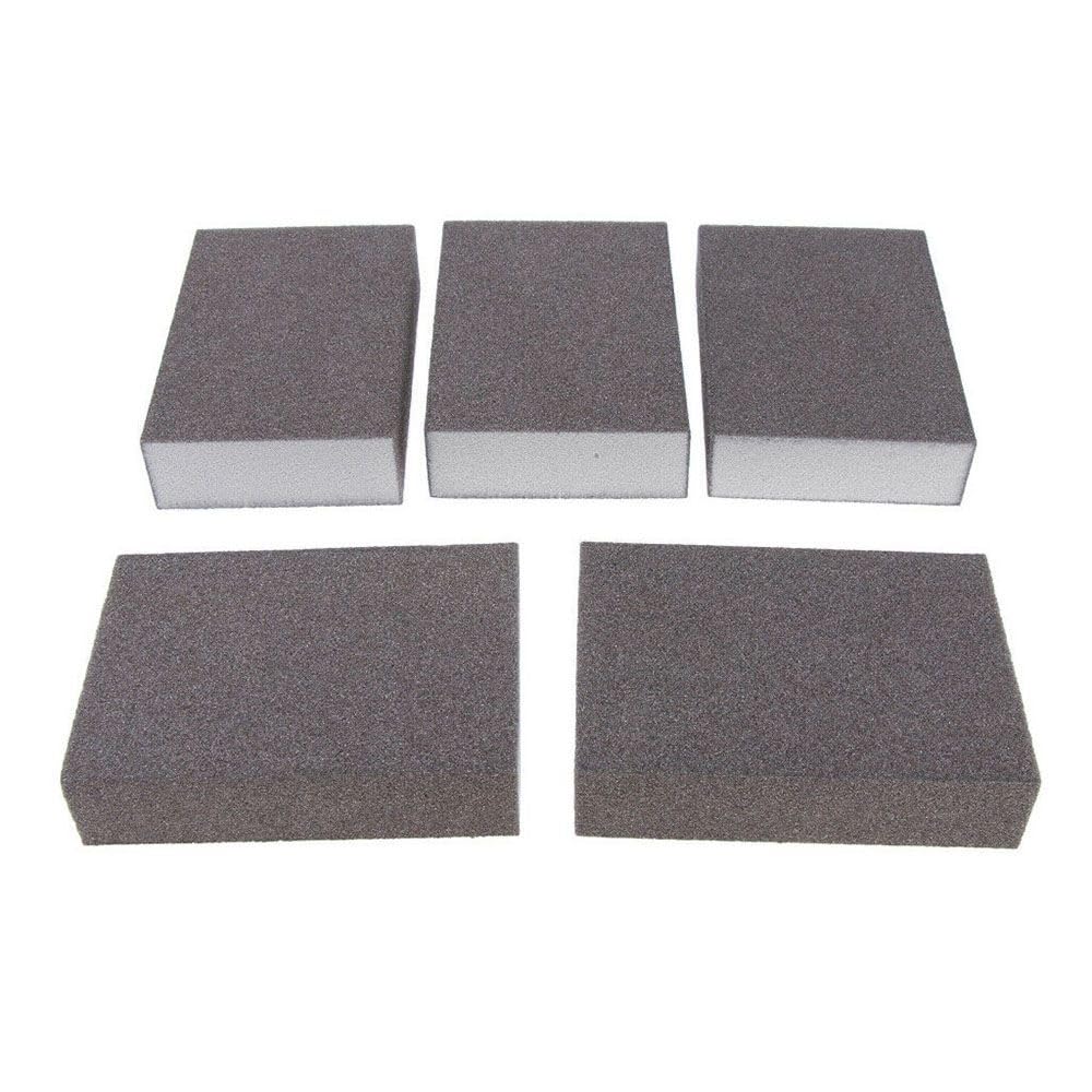 Papel de Lija, Paquete 5 esponjas Lijado Alta Densidad, Grano Medio 36-220, Almohadillas abrasivas 4 Lados for Madera, Metal y Pintura(100grit)