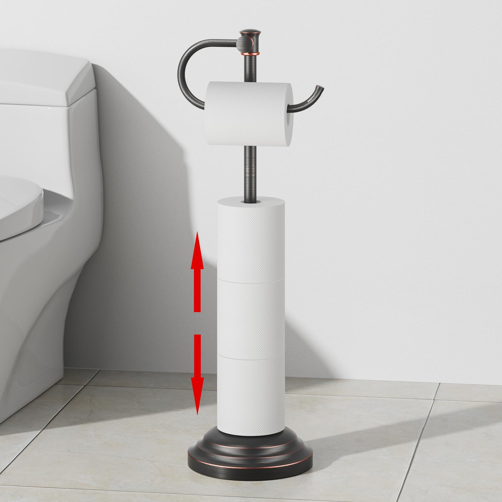 RUMOSE Toilet Paper Holder Stand for Floor Free Standing, Chrome — Amazon image 11
