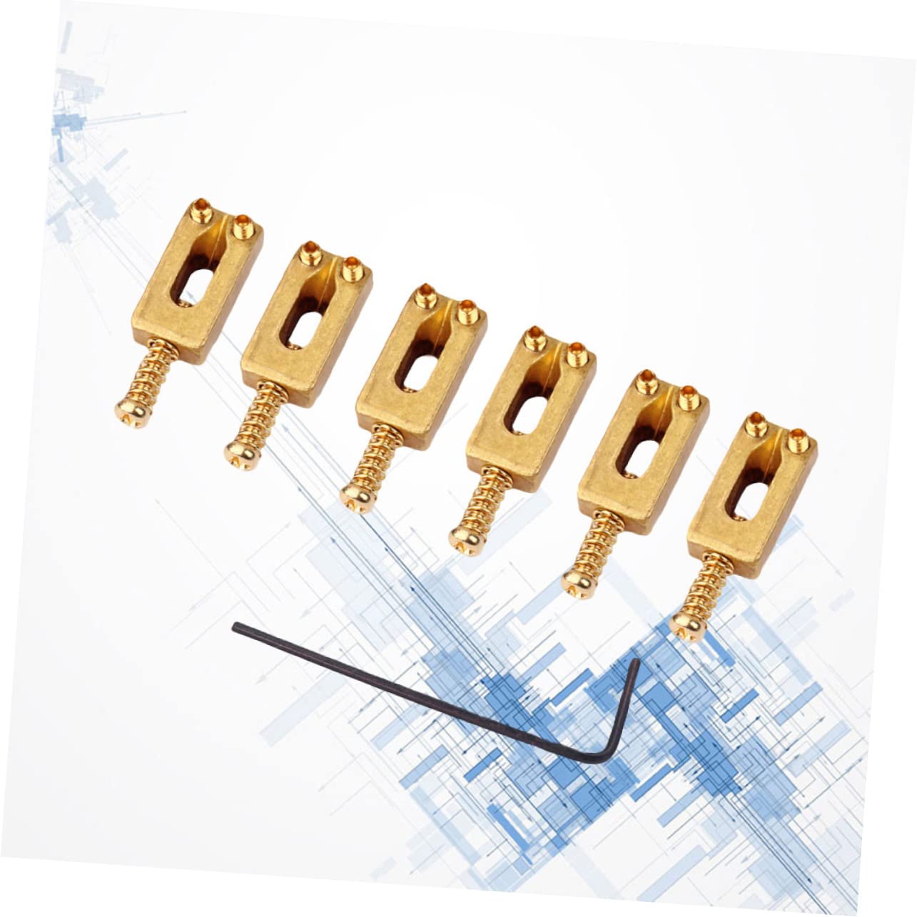 Levemolo Electric Guitar Bridge Part Brass Saddles with Wrench 6pcs Set for Intonation Golden Guitar Bridge Saddle