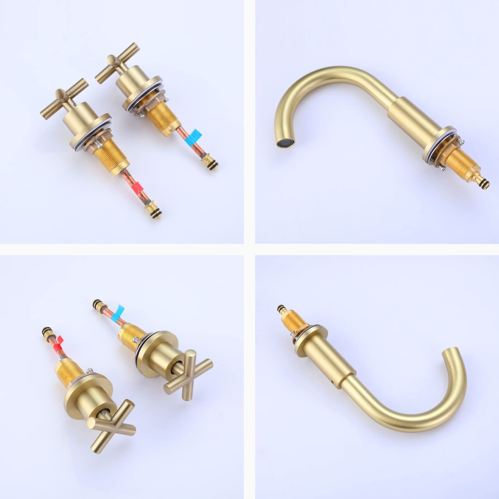 Badezimmer-Wasserhahn 20,3 Cm Breit – 2-Griff-Armatur In Gebürstetem Gold, Mit 360° Drehbarem Auslauf