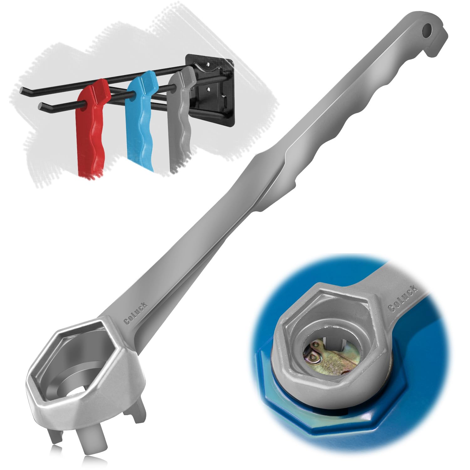 Bung Wrench, 3-in-1 Drum Wrench Upgraded, Aluminum Barrel Opener Tool for Opening 10 15 20 30 55 Gallon Drum, Fits 2" and 3/4" Bung Cap Silver