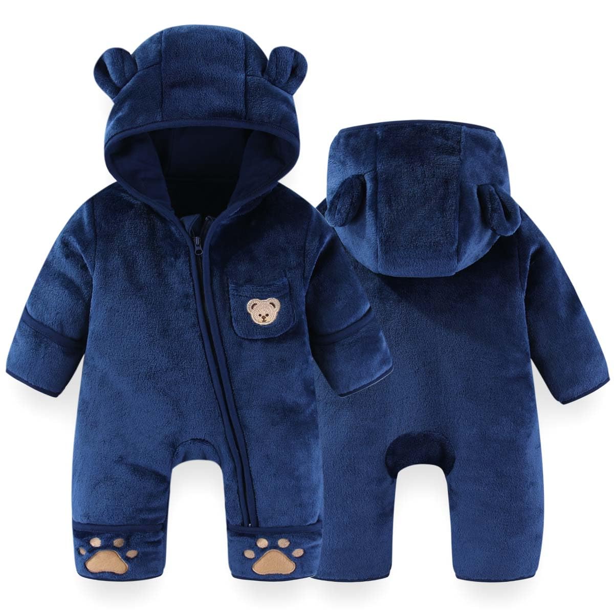 Fairy Baby Newborn Baby Bear Outfit With Fold-Over Mittens Footies Thin Fleece Romper Hooded Jumpsuit Winter Coat Girls Boys