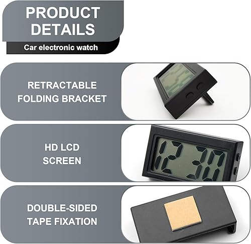 Miniatura 3 de Crynod Reloj digital de pantalla grande montado en el automóvil, carcasa de plástico ABS resistente a altas temperaturas, reloj autoadhesivo,