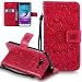 Produktbild EMAXELERS Samsung Galaxy J3 2016 Hülle Mädchen Blumen Sunflower PU Leder Ledercase Flip Tasche Wallet Schutzhülle Etui Tasche Handytasche Hülle für J310,Red Sunflower KT