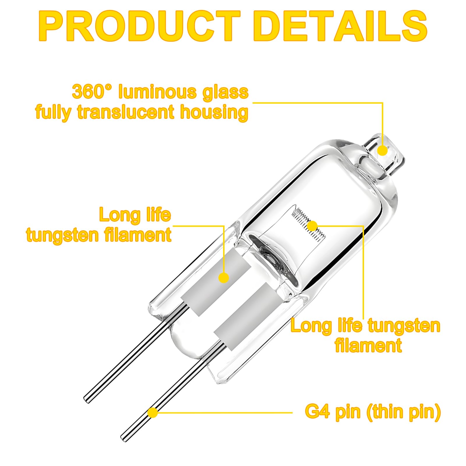 Ampoules Halogènes G4 20W 12V - 12 Pack - 2700K Blanc Chaud - Pour Lustres, Spots, Camping-Car Et Bateaux