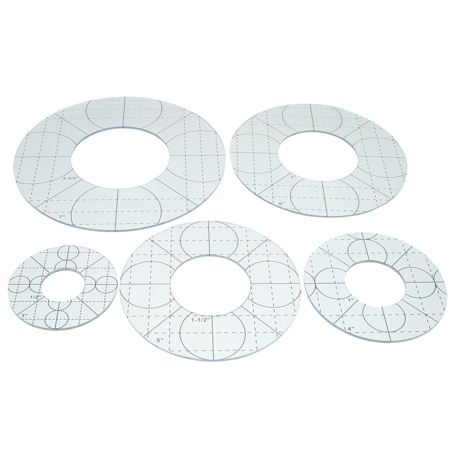 Healeved Righello Patchwork in Acrilico 5 Pezzi, Template Cerchio per Quilting Sicuro e Portatile, Strumento per Cucito e Ricamo