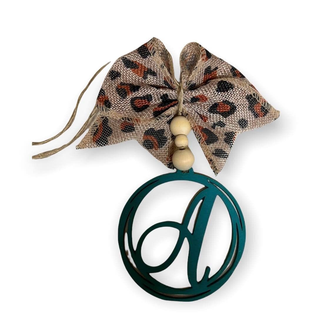 Car mirror charm Initial car accessories Monogram car charm with Leopard Burlap Black White Red Black Cow Paws — view 9